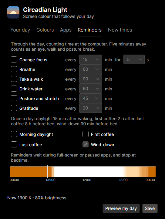 The Reminders tab