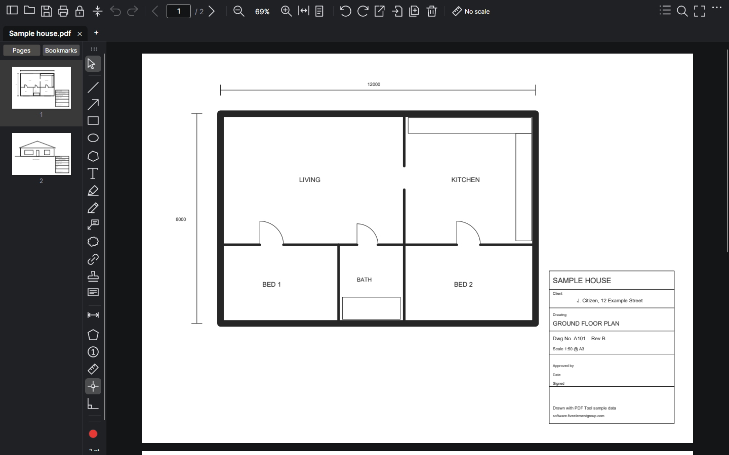 PDF Tool with a two-page drawing set open
