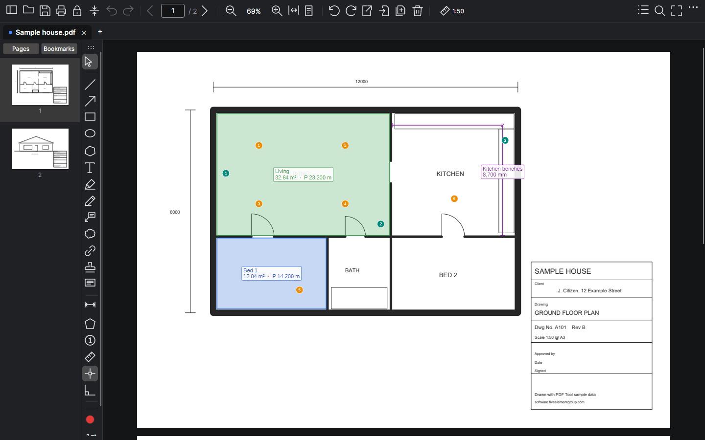 Downlights and power points counted on a plan