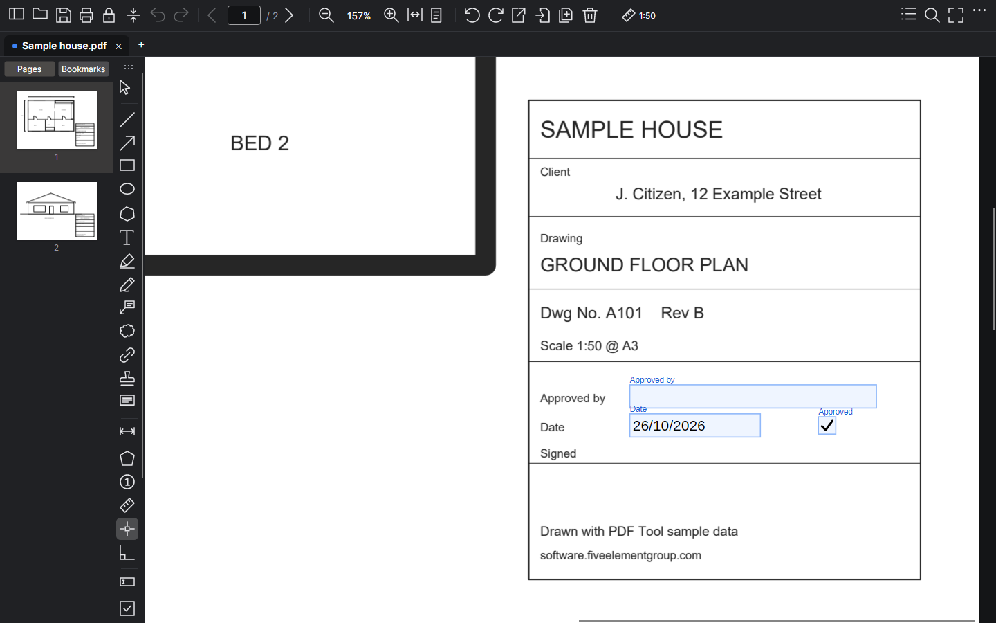 Text, date and checkbox fields added to a title block